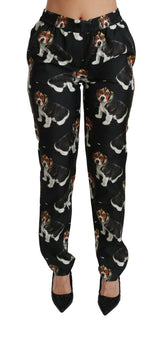 Dolce & Gabbana Black Puppy Dog Mid Waist Skinny Silk Pants -   -  Dolce & Gabbana.